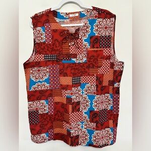 Vintage Boho Patchwork Hippie Sleeveless Cotton Shirt Womens Size Large